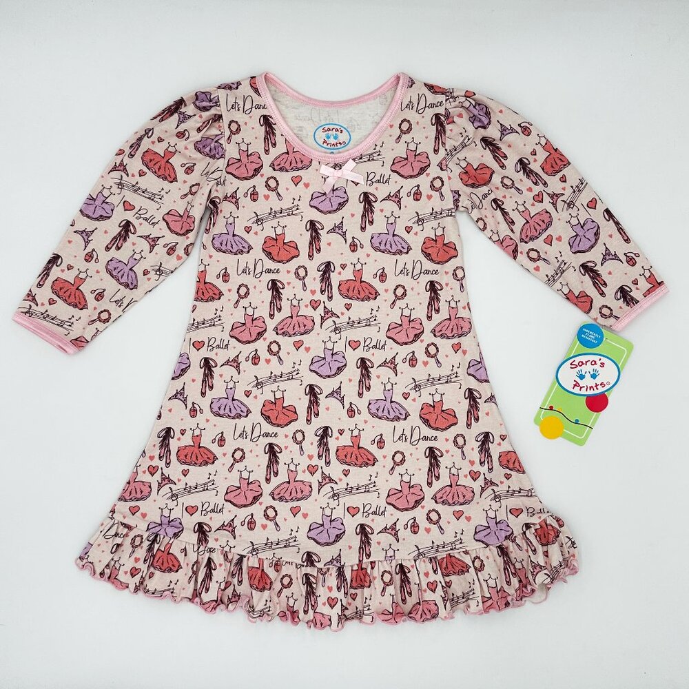 NWT Sara's Prints Girls Long Sleeve Nightgown Ballet Print Size 2T (Tag Size 2)